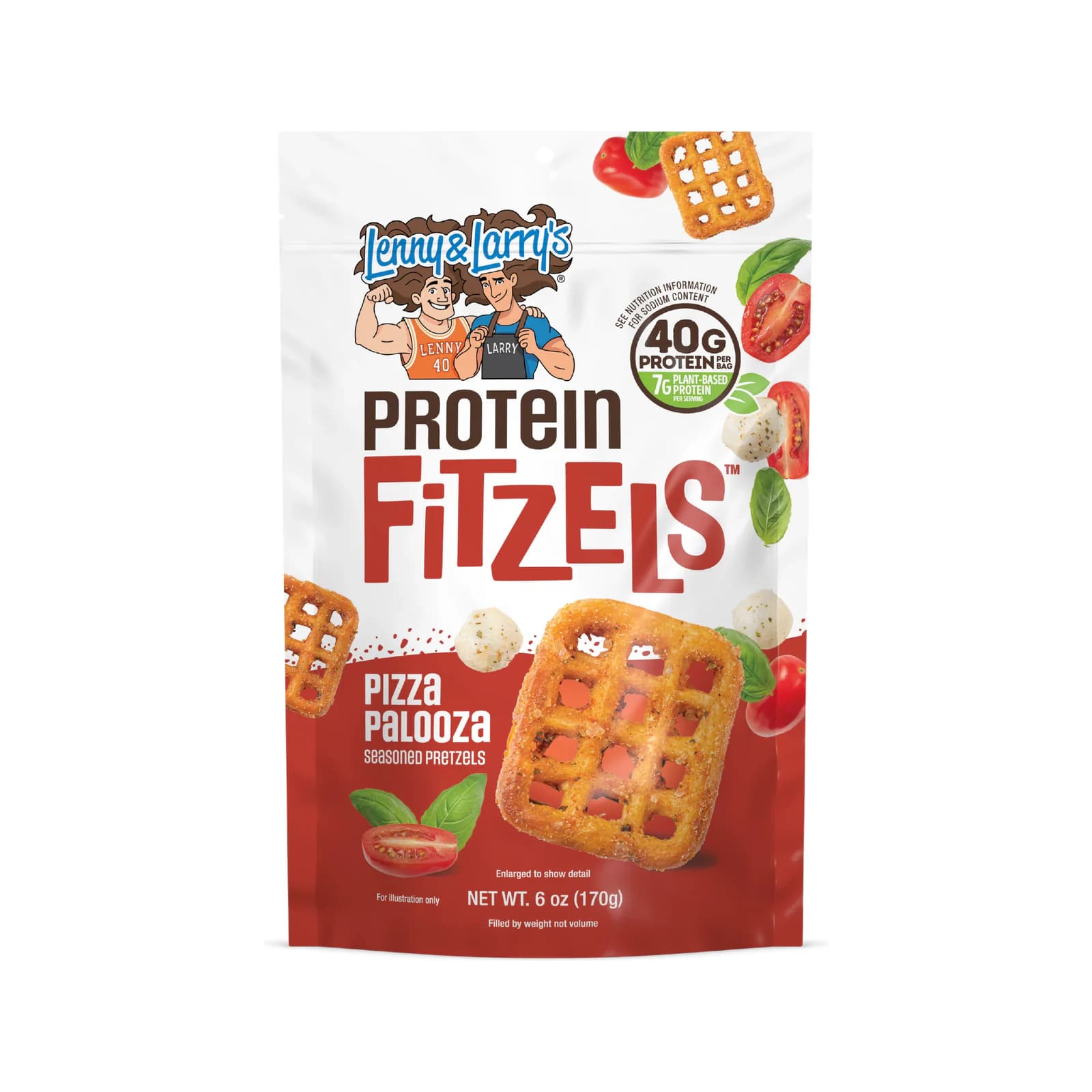 Lenny & Larry's Fitzels Protein Pretzels package on a white background