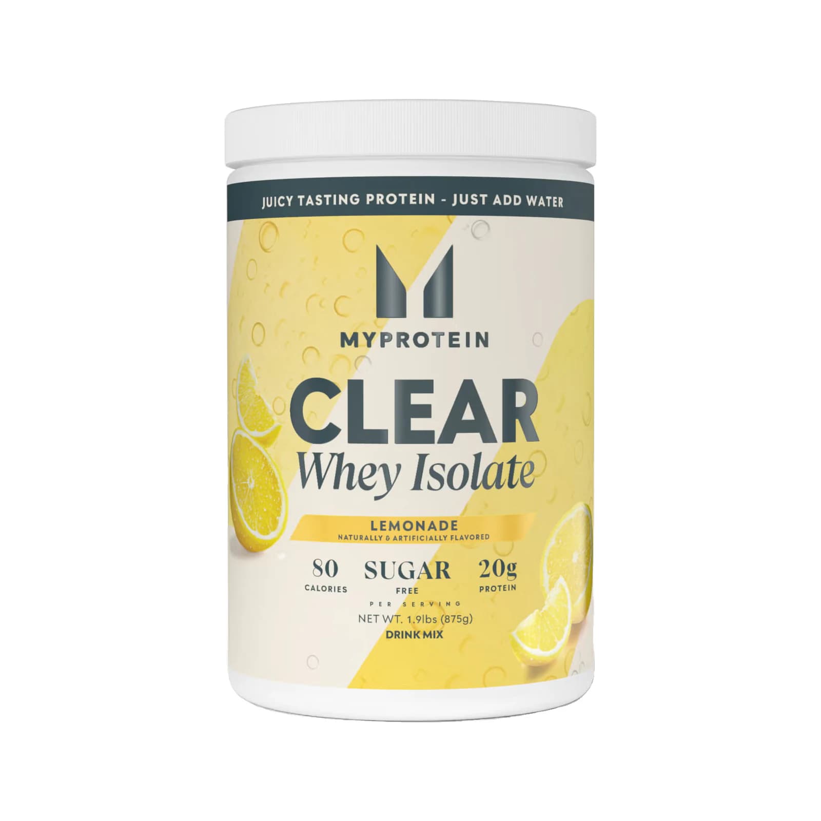 Myprotein Clear Whey Isolate package on a white background