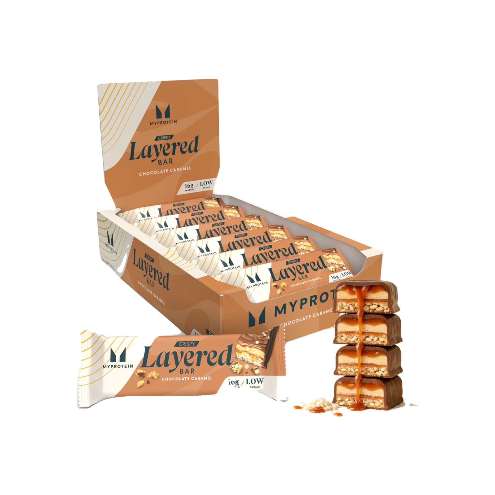 Myprotein Crispy Layered Bar package on a white background