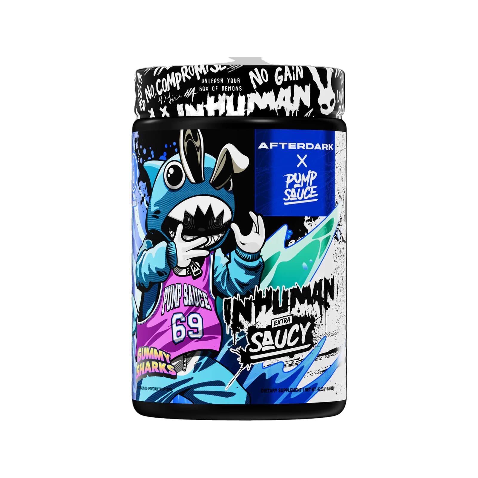 Pump Sauce AfterDark InHuman Extra Saucy Pre-Workout package on a white background