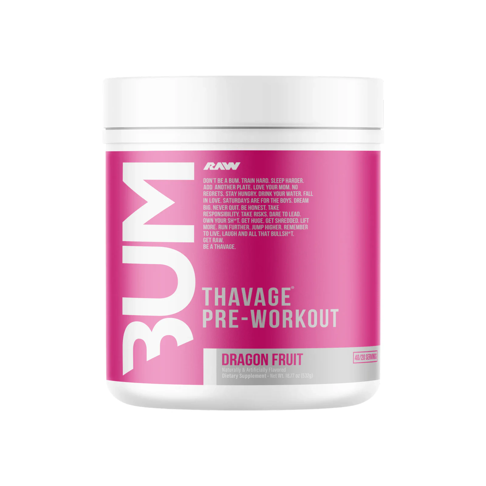 Raw Nutrition Thavage Pre-Workout package on a white background