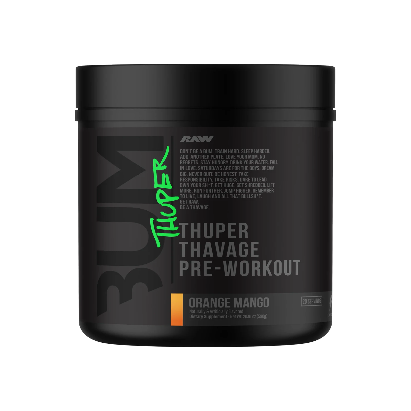 Raw Nutrition CBUM Thuper Thavage Pre-Workout package on a white background