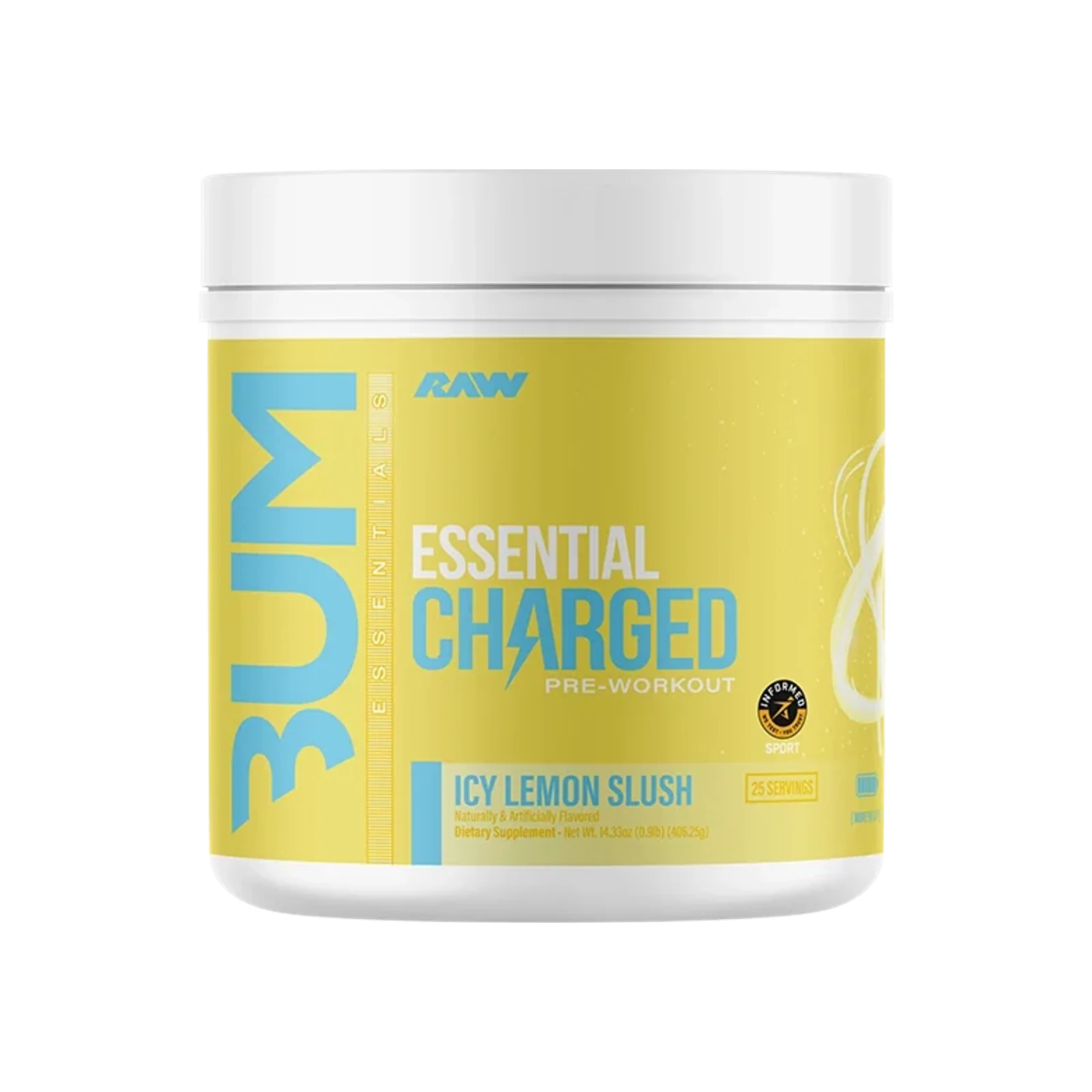 Raw Nutrition Essential Charged Pre-Workout package on a white background