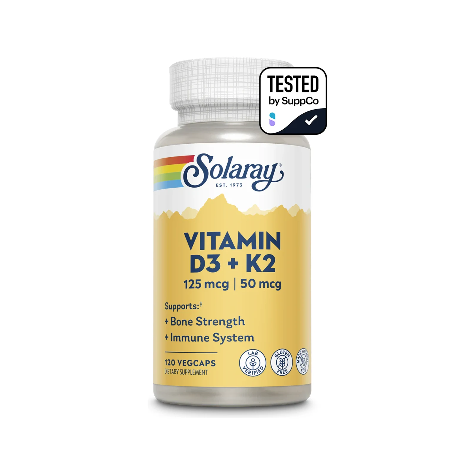 Solaray Vitamin D3 + K2 package on a white background